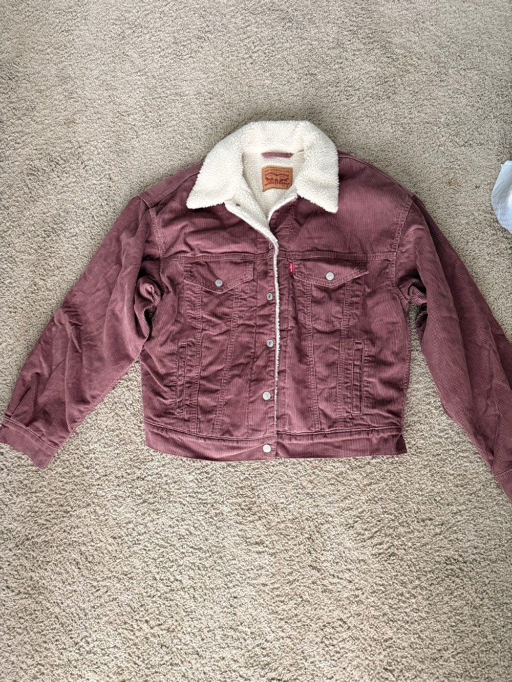 Levi's Women's Corduroy Sherpa Jacket in Dusty Mauve with Cream Collar